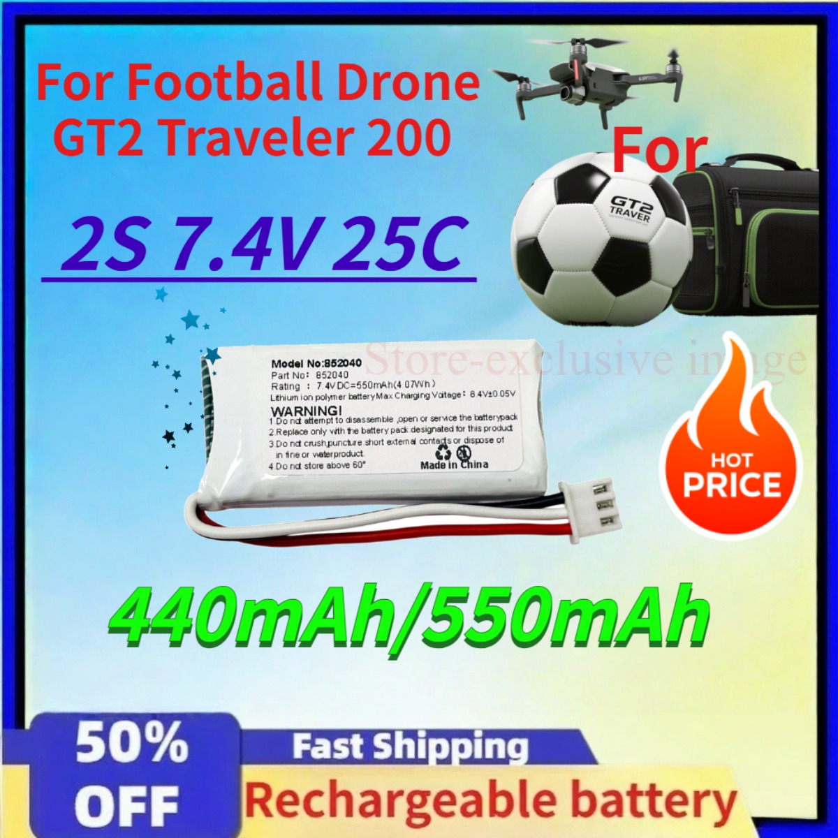 Xiaomi Travel Accessories - Batterie rechargeable au lithium polymère 440mAh/550mAh