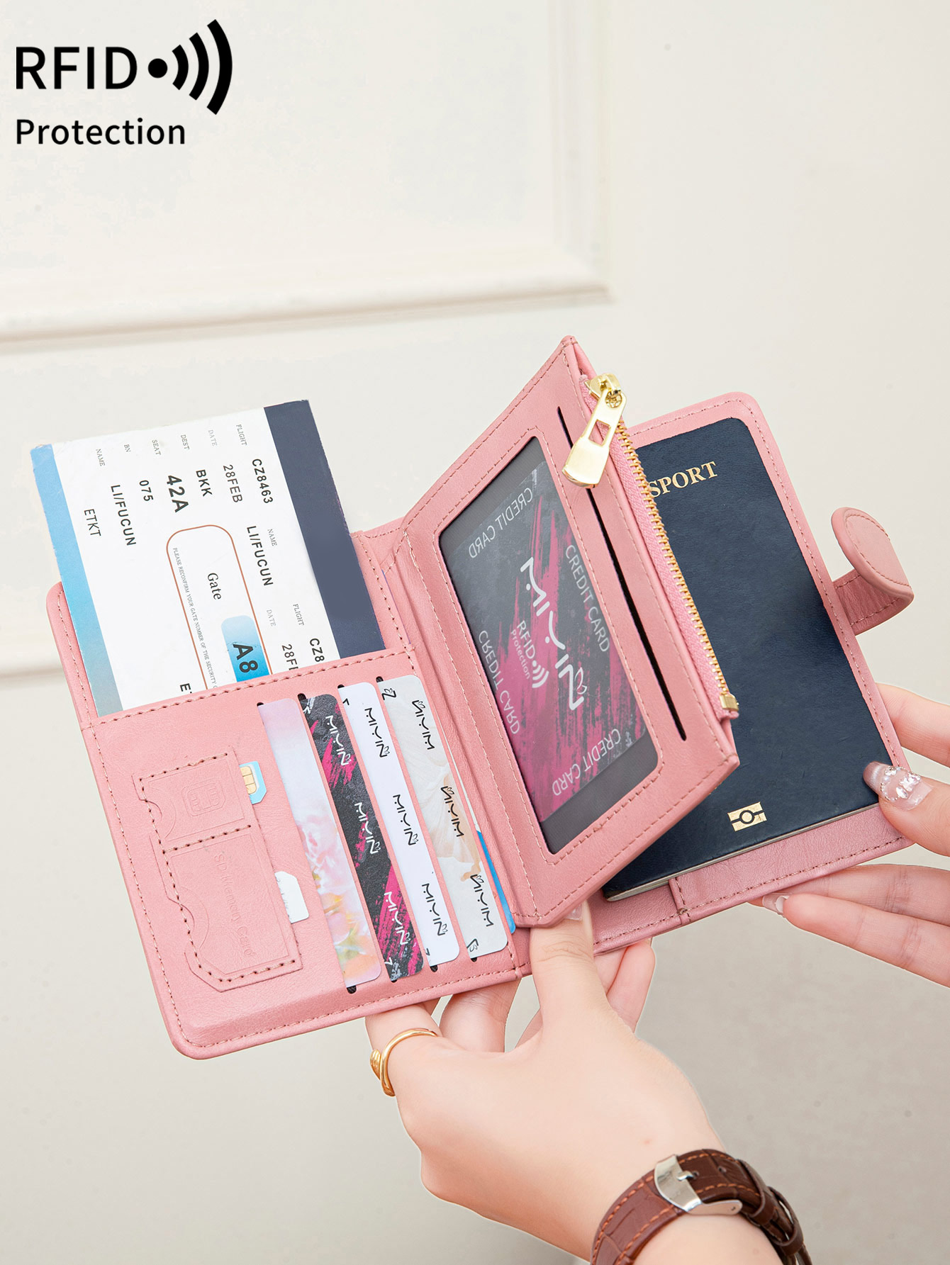 Travel Accessories Plane - Portefeuille multifonctionnel en cuir PU avec